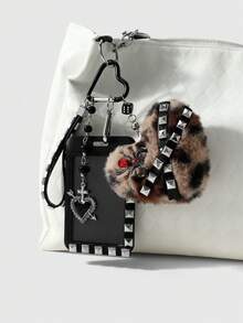 ROMWE Goth 1 Gantungan Kunci Tas/Penutup Kartu Cinta Motif Leopard dengan Paku Keling Kulit Berwarna-warni Gaya Punk Dark Wind, Cocok Dipakai oleh Perempuan - Multicolor-61 - View 2