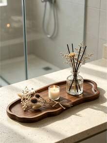 1pc Natural Wood Multipurpose Tray For Cosmetic Lipstick Perfume Bathroom Storage Living Room Dining Table Home Hotel Decor Christmas Gift Idea Must Haves - brown - View 3