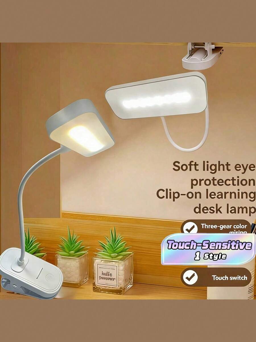 1 قطعة مصباح مكتب LED قابل للتثبيت بالمشبك مع إمكانية ضبط درجة حرارة اللون إلى 3 ألوان، أنماط المشبك والحامل، تحكم باللمس، مناسب للمكتب والطالب والقراءة - مقطع مربع - مشاهدة 1