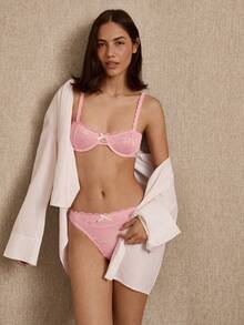 lacRébo Pink Lace Lingerie Set With A Balconette-Shaped Bra And Matching Tanga Cute Chic Sexy Style - Pink - View 4