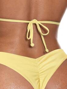 Oceva Summer Beach Swimwear Sexy Tight Basic Women's Halloween Store Celebration Solid Color Ruffled Bikini Bottoms - Light Yellow - View 3