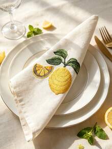 Cirelle 1/2/4 Pcs Embroidered Cloth Napkins, Beige Dinner Napkins With Yellow Lemon Pattern, Reusable Washable Table Napkins For Dining Room, Party & Wedding Decor - Multicolor - View 7