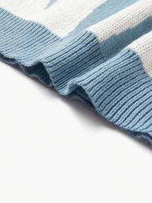 Manfinity CasualKnits 男士對比色長袖單排扣休閒針織開襟衫 - 藍白色 - 查看 7
