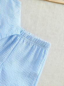 Souflis Souflis Baby Boy Striped V-Neck Single-Breasted Top, Shorts And Bow Tie Suit Set, Suitable For Weddings, Children's Concerts And Other Occasions - Baby Blue - View 5