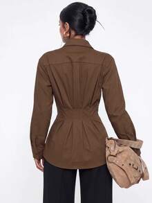 Avantive Women's Solid Color Metal Decor Casual Versatile Daily Wear Top - Brown - View 2