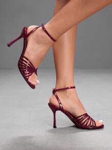 CUCCOO SZL Women's Burgundy Stilettos With Buckle Ankle Straps - Crossed Sandals For Gorgeous Parties And Formal Occasions - Burgundy - View 5