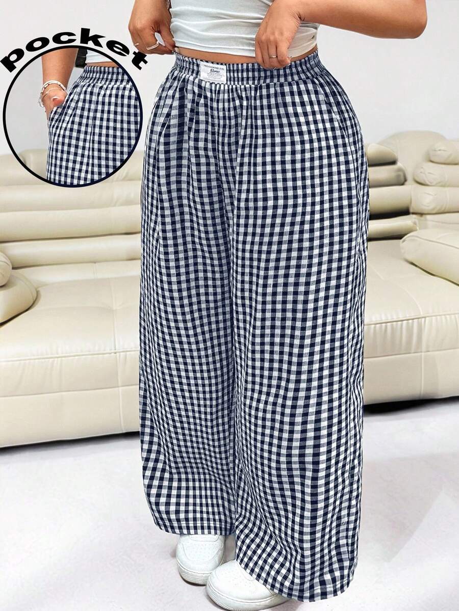 Solflare Patch Casual Women's Plus Size Letter Print Wide Leg Jeans Fall - Navy Blue - View 1