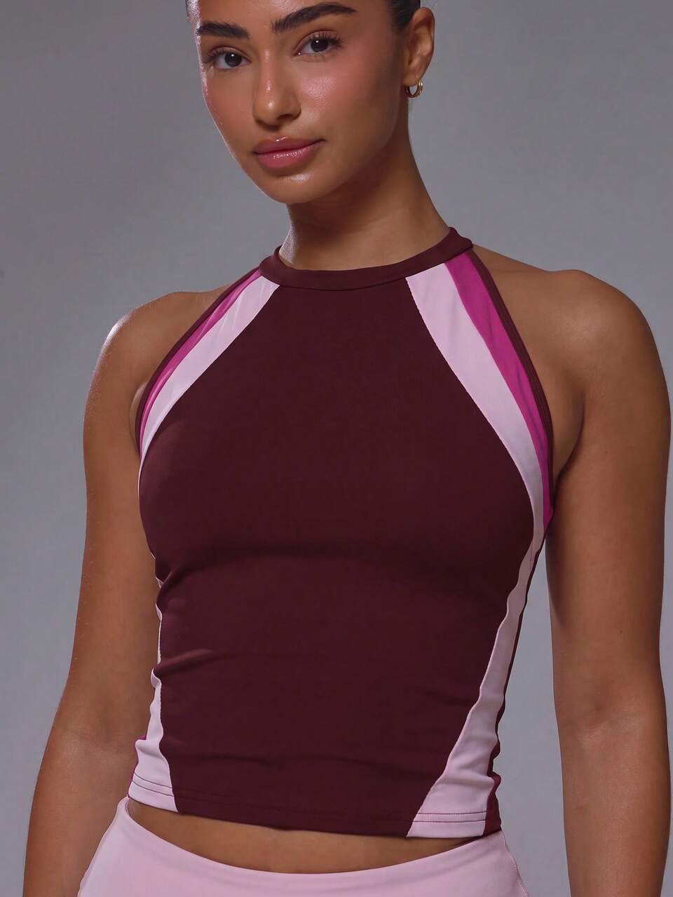 Contrast Colour Front Panels Scoop Neck Racer Back Fitted Active Tank Top Coord Top