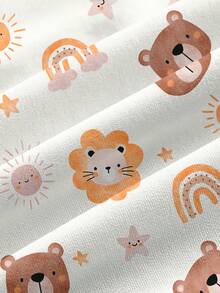 PopScrub Cute Bear Giraffe Lion Print Casual Maid Anime Scrub Uniform Minimalist Scrub Top Work White Autumn - Multicolor - View 3