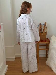 DAZY Tween Girl Polka Dot Print Long Sleeve Single-Breasted Pocket Top And Pants Loungewear Fall - White - View 4