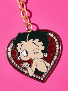 Betty Boop x SHEIN 多色紅色閃鑽唇形金屬包包吊飾 愛心吊飾 女生風包包掛飾配件禮物 - 彩色 - 查看 4