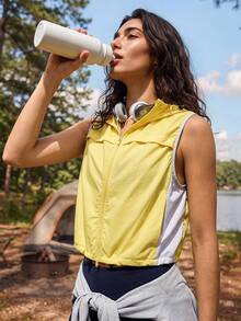 Exploreva Exploreva Yellow Women's Zipper Front Casual Outdoor Vest Jacket - Yellow - View 4