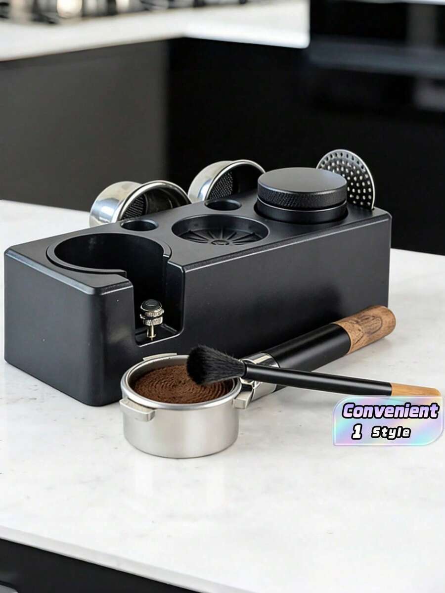 1 Multi-Functional Coffee Tamper Station, Non-Slip Tamper Station, Suitable For Storing Tamper, Distributor And Portafilter, ABS Material Tamper Holder, Coffee Portafilter Rack - Black - View 1