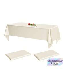 2Pcs Rectangular Satin Tablecloth 145x260cm, Smooth Silk Fabric Table Cover For Wedding Banquet Party Event Decor - Beige - View 1