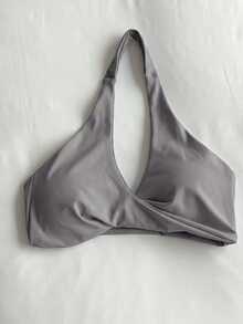 DAZY Solid Color Twist Front Racerback Sports Bra For Women - Grey - View 6