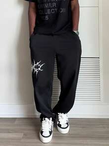 Harrin Don Harrin Don 1pc Casual Loose Fit Summer Wide Leg Sweatpants With Front & Back Graphic, Street Style - Black - View 4