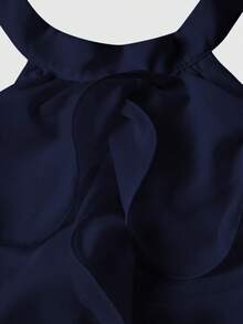 Skyraze Vestido mini blanco con cuello halter, cuello alto y volantes multicapa - Azul Marino - Ver 7