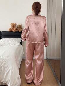 Napfluff Women's Minimalist Elegant Black Polka Dot Print Long Sleeve Pants Pajama Set - Multicolor - View 2