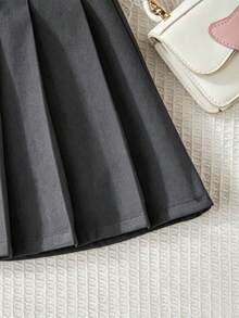Tween Girl Plain Color Ruched Short Casual Skirt,Holiday,Summer,Travel - Grey - View 3