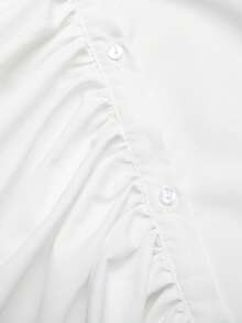 SHEIN 青少年女孩立領長袖誇張不對稱荷葉邊鈕扣白色襯衫，返校季 - 白色 - 查看 2