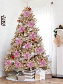 20 piezas de flores artificiales de Navidad con purpurina dorada de poinsettia con clips, cabezas de flores, adecuadas para árboles de Navidad, coronas, bodas, fiestas de Año Nuevo, escaleras, ventanas, chimeneas, patios y decoraciones festivas. - Rosa - Ver 6