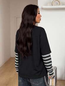 Coolane Women's 2 In 1 Striped Casual Daily T-Shirt - Multicolor - View 2