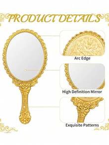 Retro Handheld Mirror, Small And Portable Golden Floating Princess Mirror, Portable Makeup Mirror, A Princess-Themed Small Gift Suitable For Classroom Parties, Travel, Etc. - Multicolor - View 5