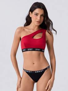 Loungeista Women's Sexy Hollow One Shoulder Bra - Red - View 3