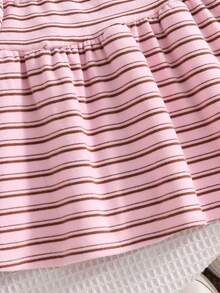 Girls' Summer Striped Polo Set, Classic Pink And Brown Striped Combination, Suitable For All Skin Tones - Pink - View 8