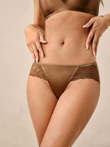 Hourtrue Women's 2pcs Lace Patchwork Lingerie Set - Coffee Brown - View 7