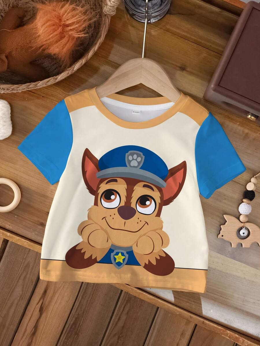 SHEIN | PAW Patrol 小男孩卡通印花圓領短袖休閒T恤 - 白色 - 查看 1