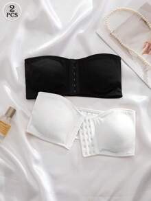 SHEIN 婚禮 2件/組 多色女款內衣 前扣式 聚攏加厚胸墊內衣 - 黑與白 - 查看 2