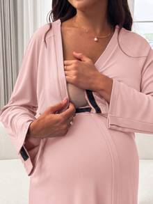 Slowluna 孕婦多功能哺乳長袖洋裝 - 粉色 - 查看 7