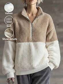 Holdful Holdful Sweatshirt Wanita Kasual Musim Gugur Warna Blok Putih untuk Perjalanan Sehari-hari dan Keluar Rumah - MultiWarna - View 4