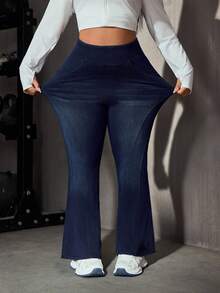 Flexra Plus Size Women's Casual Cowboy Versatile Washed Denim Jeans Navy Blue Summer Formal - Dark Wash - View 5