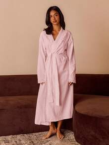 Ocili Women's Solid Color Waist Tie Casual Daily Homewear Robe - Pink - View 3