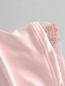 Sweetra 女款素色對比蕾絲休閒修身背心上衣 - 淺粉色 - 查看 5