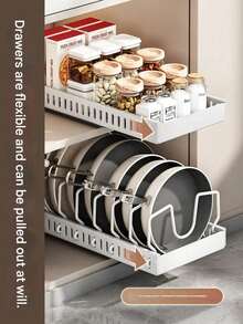 Rak Penyimpanan Peralatan Masak & Panci Stainless Steel dengan Kotak Penyimpanan Tutup Geser, Cocok untuk Semua Musim, Dirancang untuk Pemasangan di Bawah Kabinet, Sekat yang Dapat Diatur untuk Kabinet Dapur dan Perlengkapan Kue - MultiWarna - View 14
