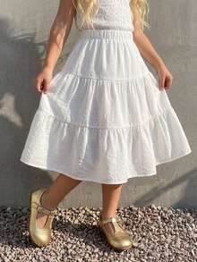 DAZY Young Girl A-Line Loose Elastic Waist Ruffle Hem Skirt - White - View 6