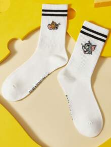 TOM & JERRY X SHEIN 1 Pack Of Cartoon Printed Valentine's Day Ladies Medium Tube Socks - White - View 1