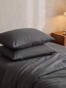 2pcs 100% Cotton Pillowcases, Natural Texture, Soft Touch, Envelope Closure, Suitable For Bedroom, Bedding - Dark Grey - View 2