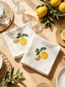 Cirelle 1/2/4 Pcs Embroidered Cloth Napkins, Beige Dinner Napkins With Yellow Lemon Pattern, Reusable Washable Table Napkins For Dining Room, Party & Wedding Decor - Multicolor - View 5