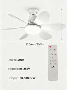Teckwe 附燈遙控吸頂風扇 40W 可調光 無噪音 LED 吸頂扇 E27燈座 6葉 3段風速 定時功能 適用臥室、客廳,室內外通用 - 多色 - 查看 8