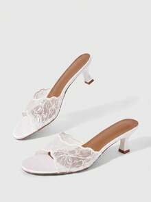Sleekvia Summer New Belt Wear High-Heeled Women's Slippers - White - View 5