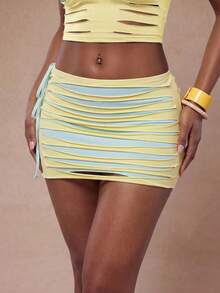 Modviera Women's Fashion Multi-Color Low Waist Burnout Skirt - Multicolor - View 4
