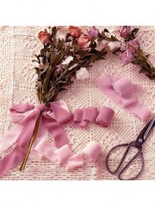 3 Rolls, 3 Colors, Hand-Wrapped Chiffon Ribbon, Suitable For Wedding Invitations, Mother's Day, Bridal Bouquets, Gift Wrapping, DIY Crafts, Rustic Wedding Invitations, Bows, Garlands, Christmas Decorations, - Pink ribbon - View 6