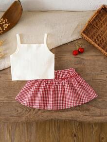 Emery Rose Kids Emery Rose Kids 两件套女童刺绣针织背心+碎花短裙，休闲可爱时尚套装，适合外出、拍照、公园、露营、日常、派对、度假等场合。 - 紅色 - 查看 3