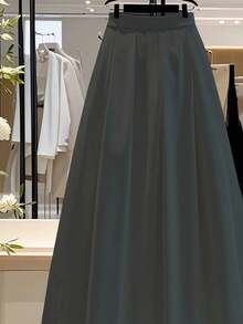 Franclia Women's Solid Color Elegant A-Line Pleated Skirt, Suitable For Commuting - Grey - View 5