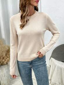 SHEIN Fashionable Elegant High-End Sweater Autumn/Winter Women's Long Sleeve Student Loose Knit Base Layer Top - Apricot - View 5