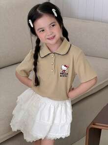 Dazy Kids HELLO KITTY | DAZY 女童休閒短袖翻領套頭T恤，KT貓咪印花 - 粉色 - 查看 6